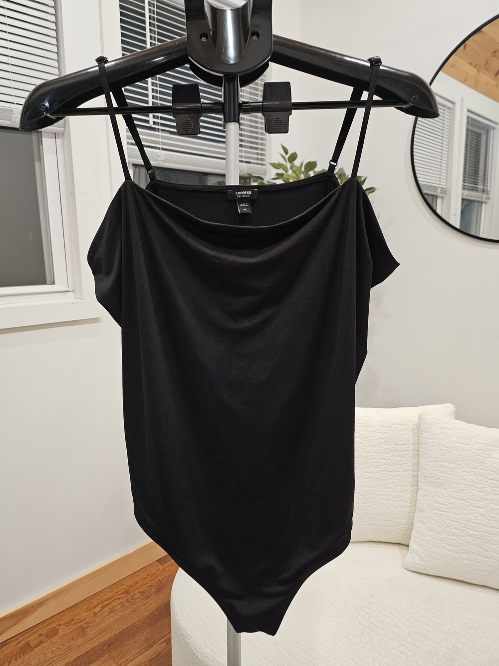 Express Black Off-Shoulder Bodysuit with Spaghetti Straps